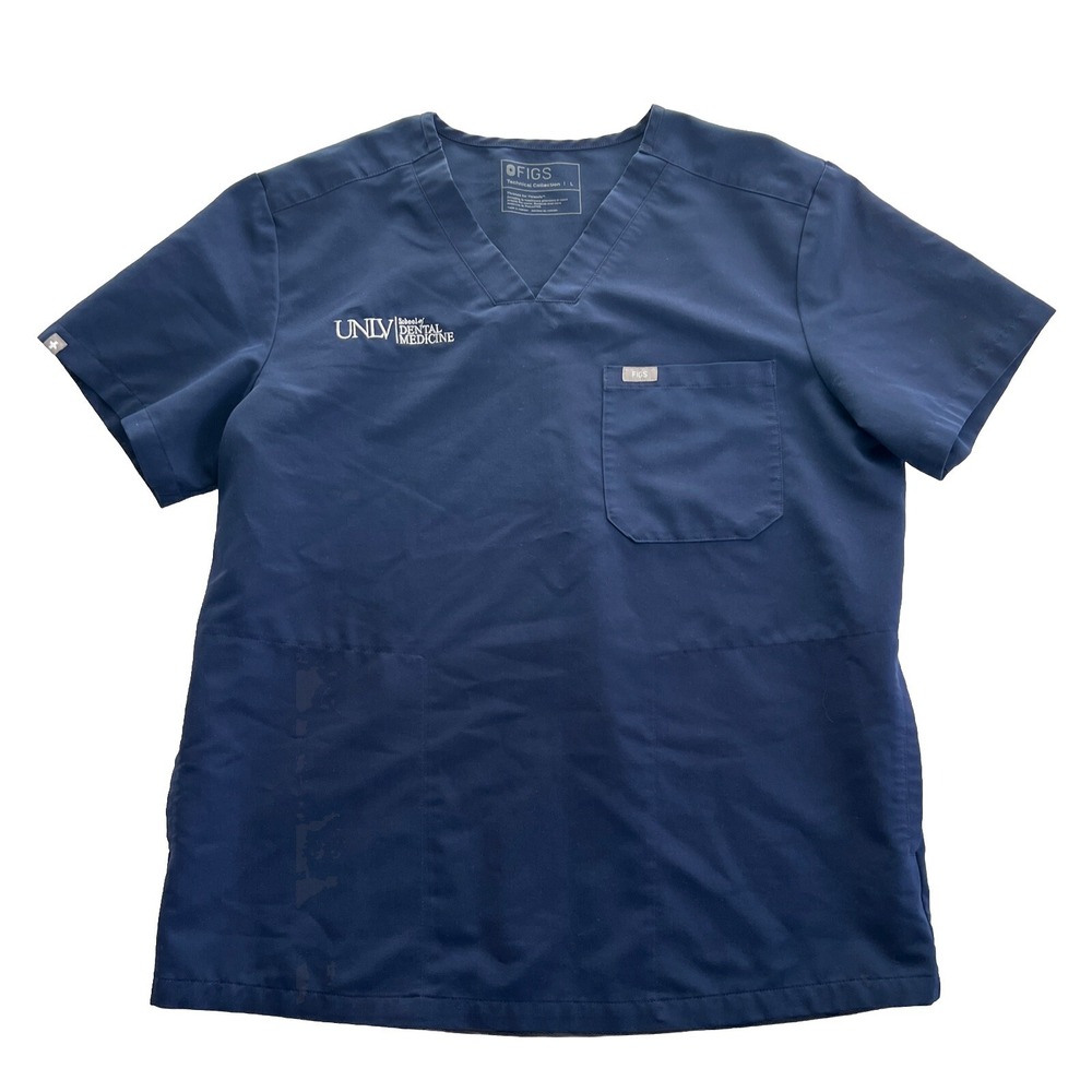 Figs Scrub Top Mens Large Techinal Collection 3 Pockets Navy Blue‎ Chest Logo